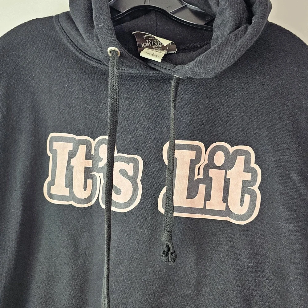 Jon‎ Lauren It's Lit Eagle Graphic Print Men's Hoodie L LS Sweatshirt Black